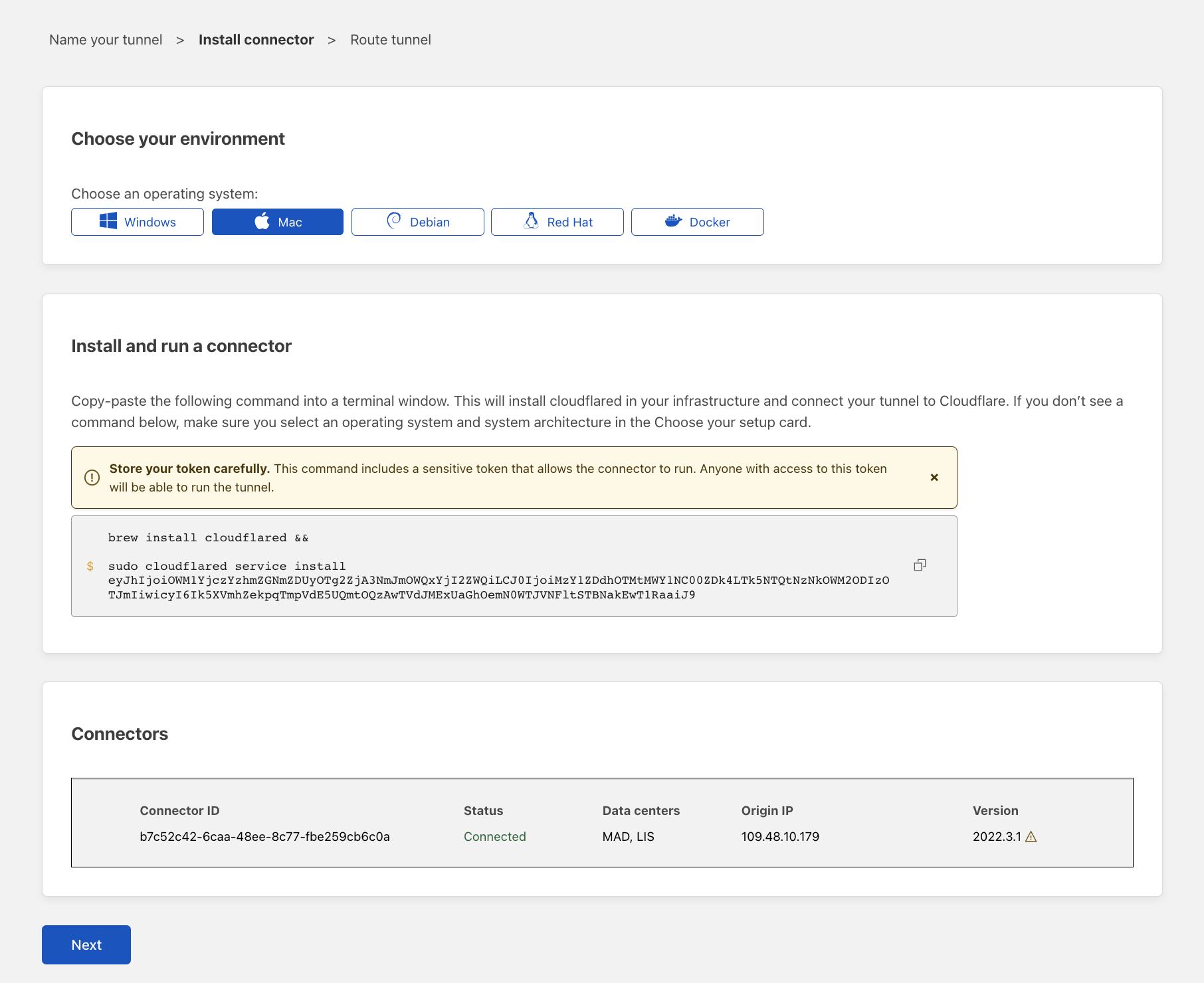 Connector appearing in the UI after cloudflared has run