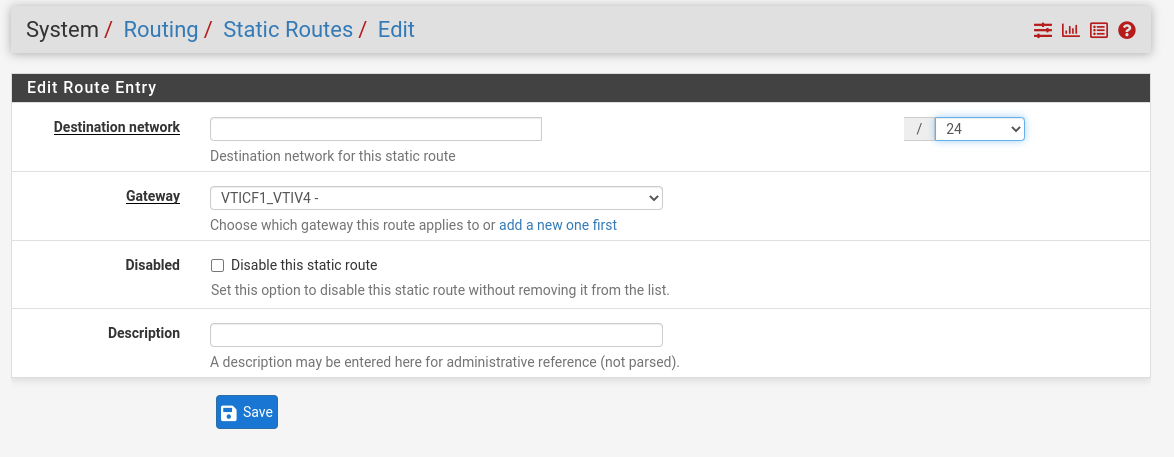 pfSense interface routing configuration settings for a route based configuration