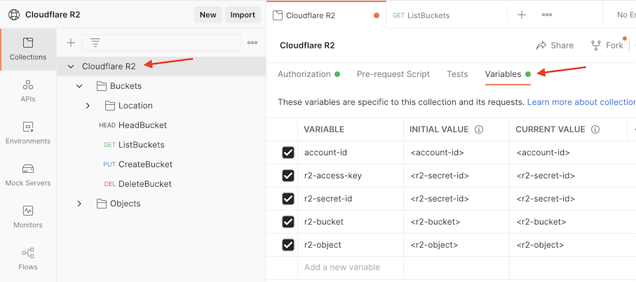 Select Variables in the Postman dashboard to continue with the example